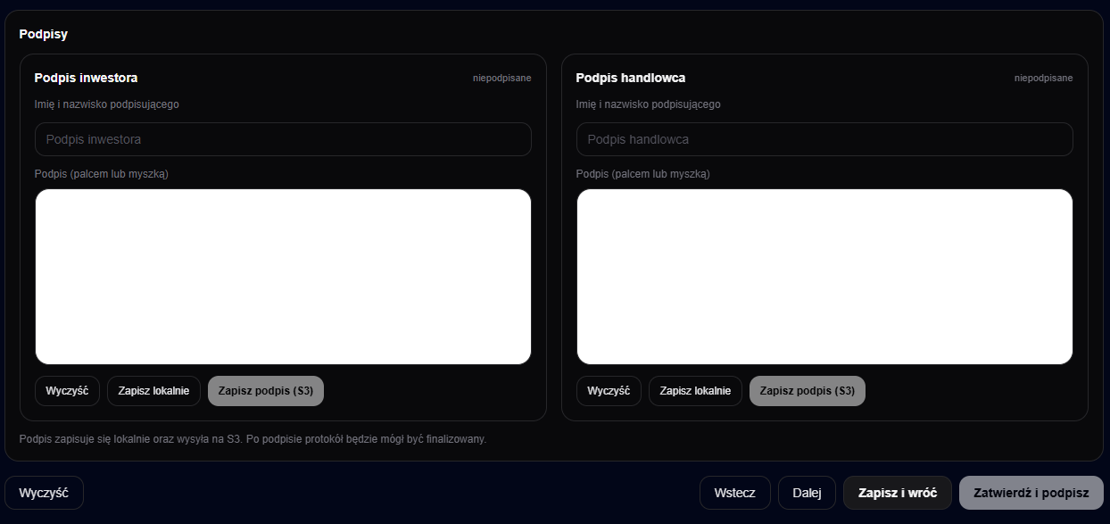DocFlow — pole podpisu na ekranie palcem lub myszą